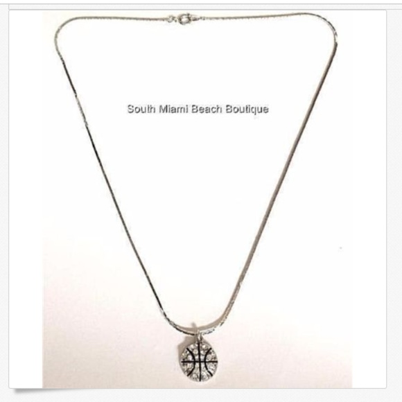 Silver Crystal Basketball Necklace Sports Mom 19" Ball Plated USA Seller - Picture 6 of 9